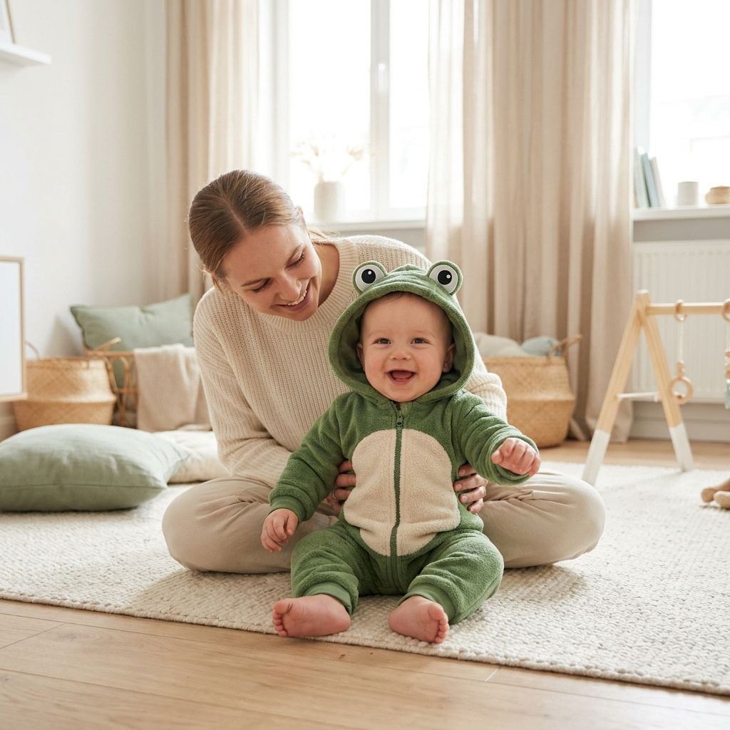Mother and baby wearing the WildHugs turtle onesie